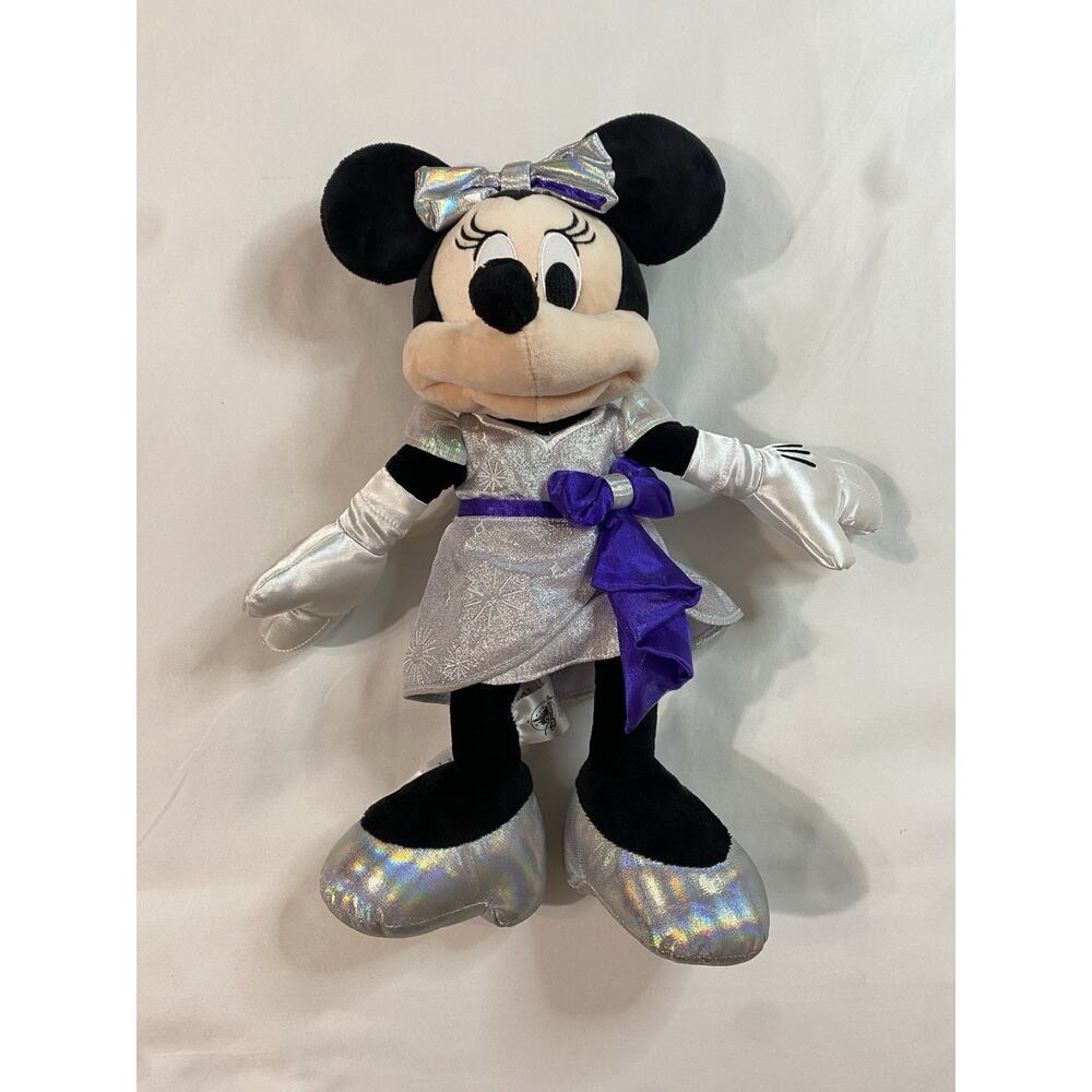 Disney 100 Years of Wonder Minnie Mouse Plush Silver Iridescent Purple 18" 2023